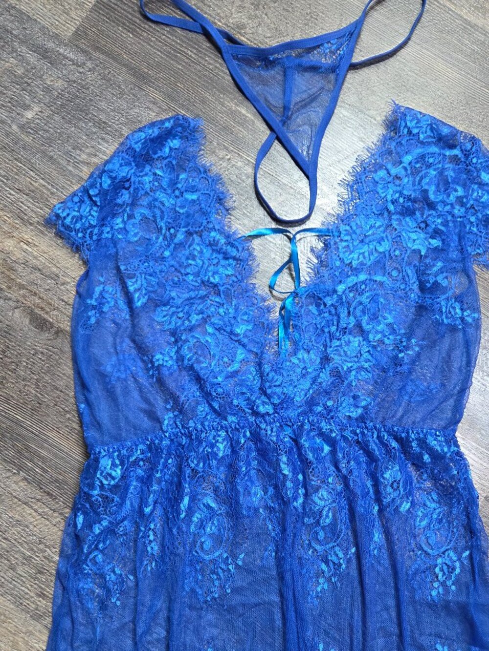 Blue Lace Teddy w/ Thong Panty Sz Lg